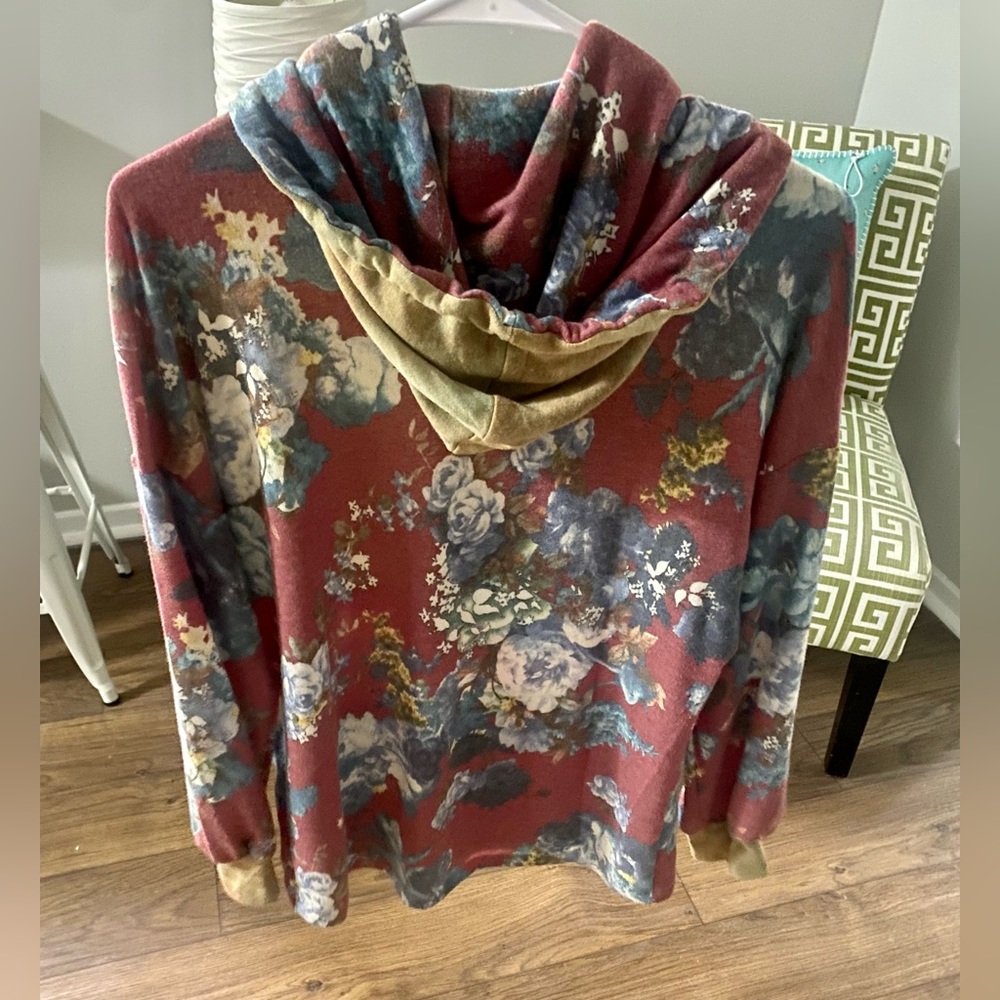 NEW! Women’s Boutique “Secret Garden” Rust Body Tie Dye & Floral Print Hoodie M - Picture 5 of 8